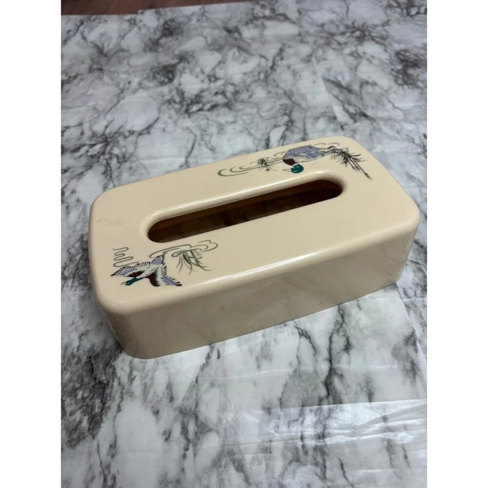 Vintage Duck Tissue Box Cover Hard Plastic Cottagecore Cream Grandmacore